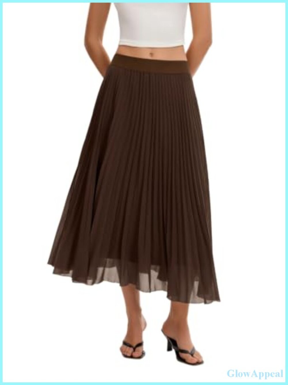 Women's Pleated Chiffon Midi Skirt A-Line Elastic Waist Work Casual